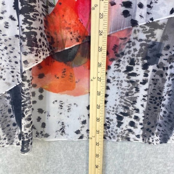 Jess & Jane Women's Tunic White Red Poppy Sequin Sheer Cheetah Asymmetrical XL - Picture 12 of 14